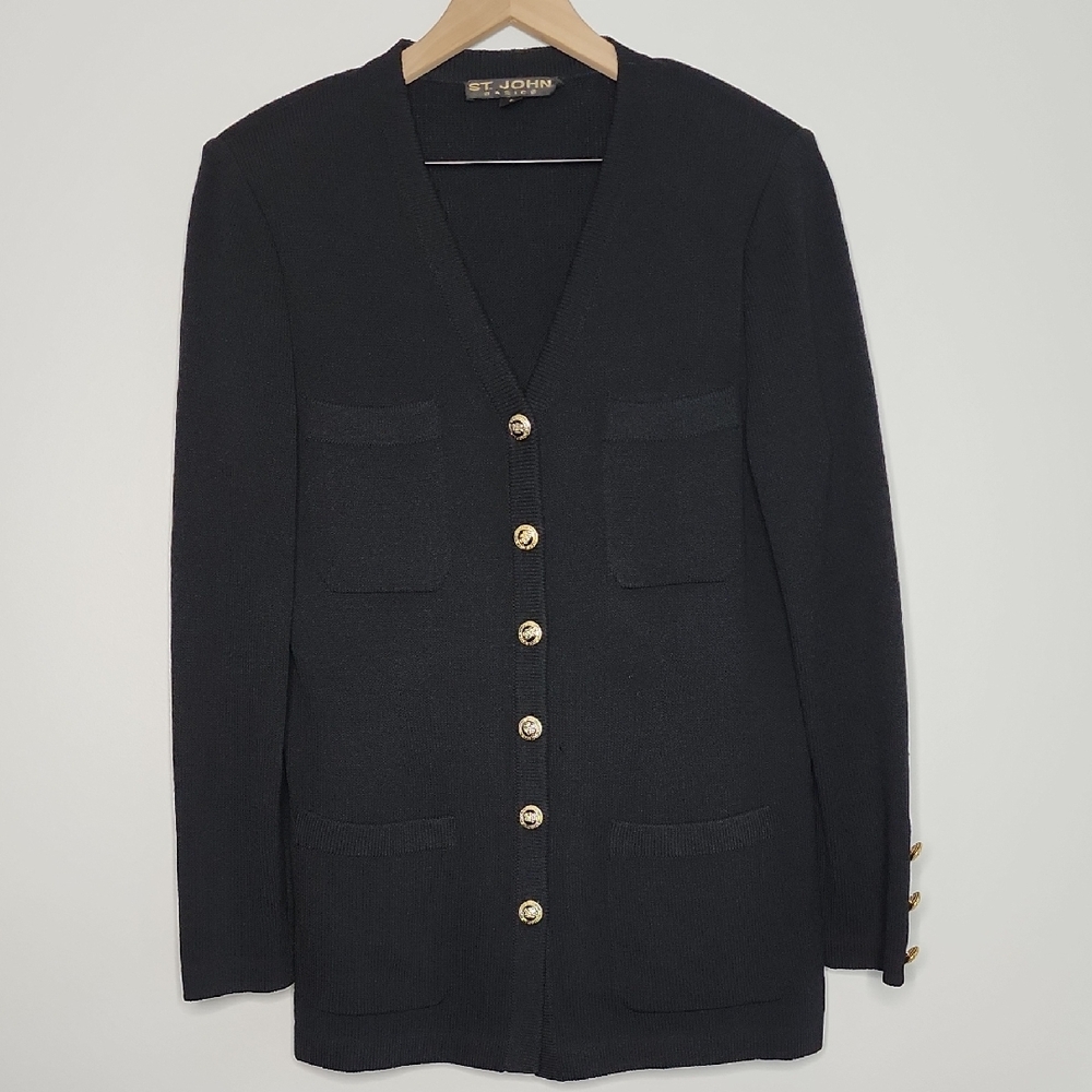 St. John Navy Cardigan with Gold Buttons Size 8
